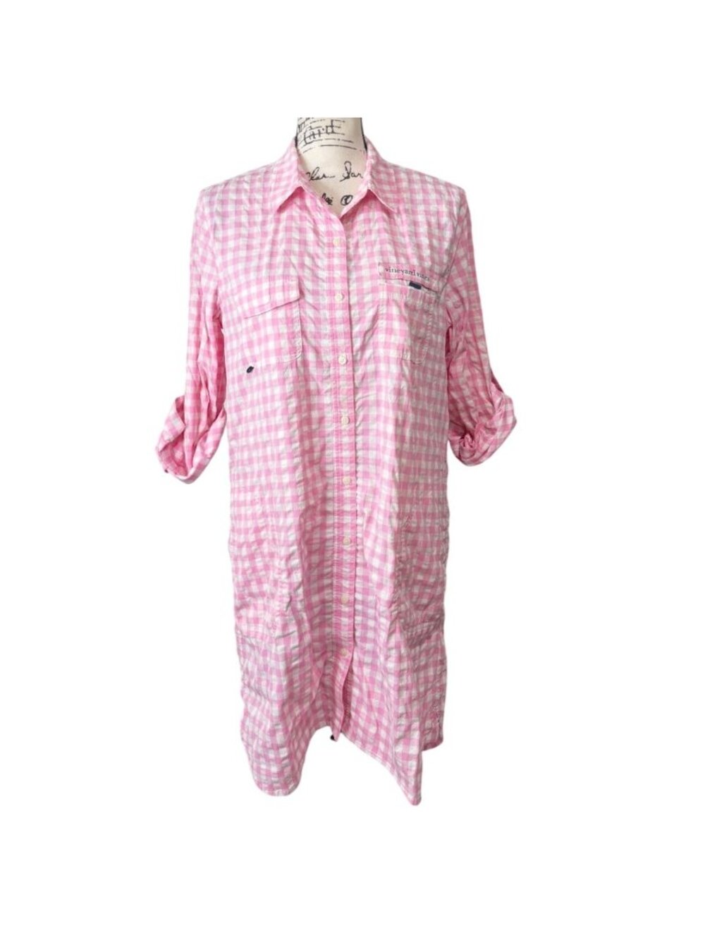 Vineyard Vines Womens Size 10 Dress Hartley Harbor Button-Up Pink White Cover Up - Picture 2 of 8